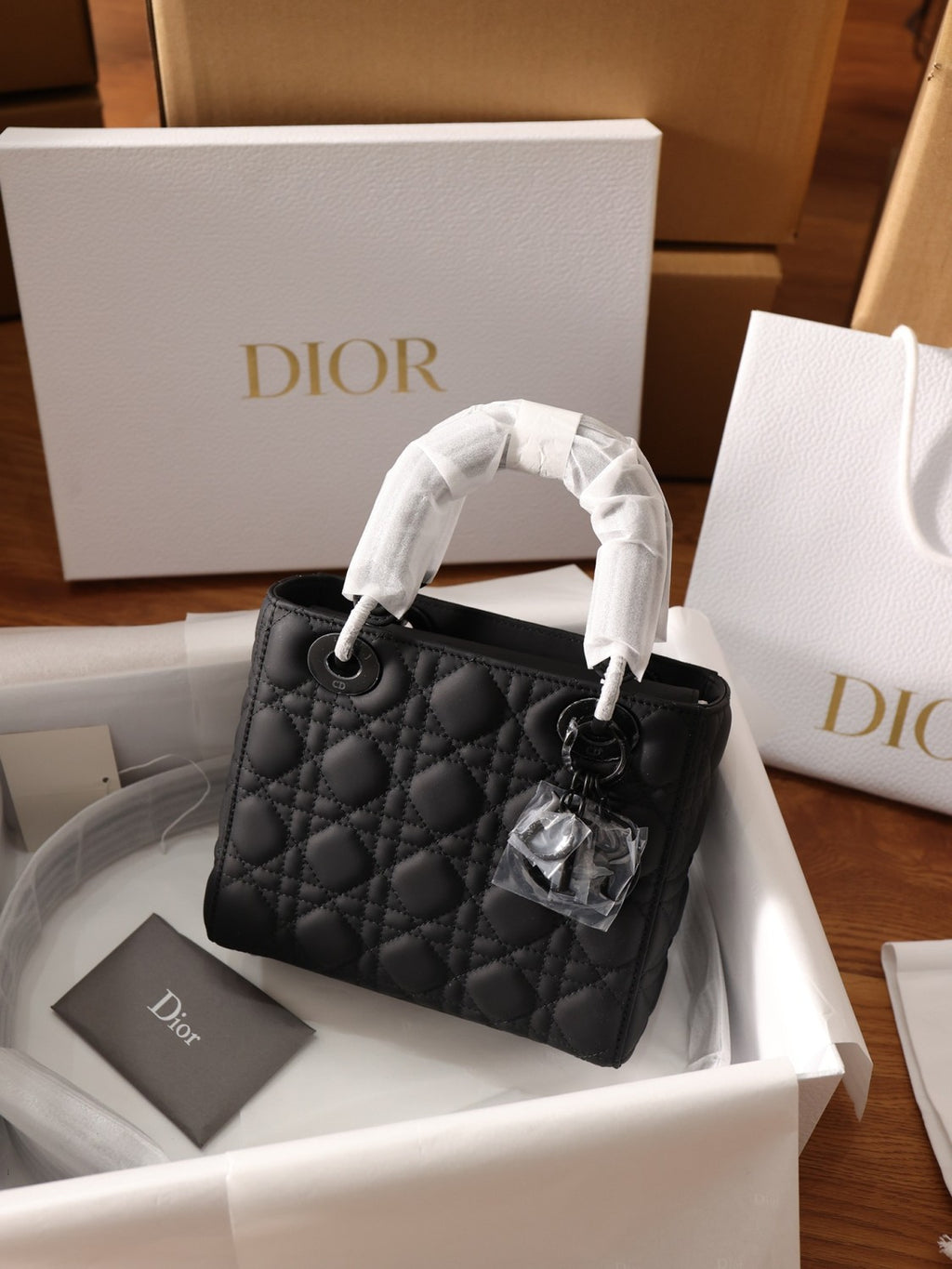 Dior Small Lady Dior My Abcdior Handbag In Glacier Blue Lambskin With Quiltoir Pattern. Four Square Compartments Black Satin Leather Featuring A Black Lacquered Clasp—princess Diana-style Crossbody Bag Bags M0538ONGE #197196