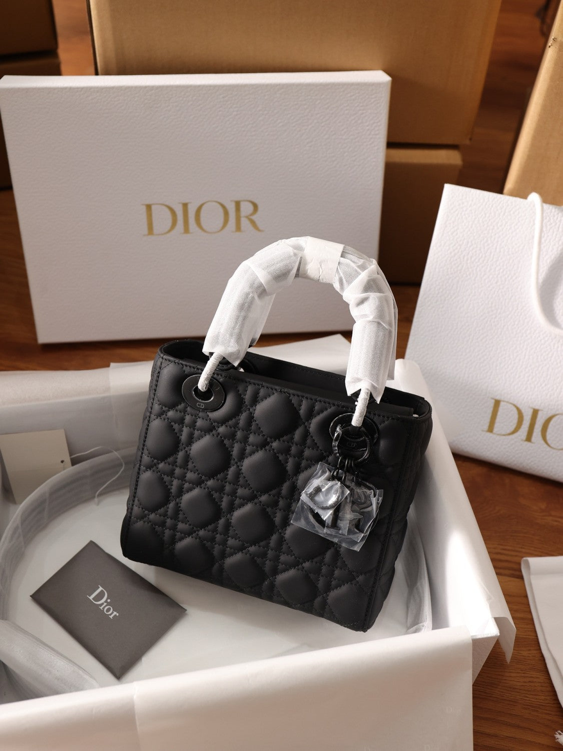 Dior Small Lady Dior My Abcdior Handbag In Glacier Blue Lambskin With Quiltoir Pattern. Four Square Compartments Black Satin Leather Featuring A Black Lacquered Clasp—princess Diana-style Crossbody Bag Bags M0538ONGE #197196