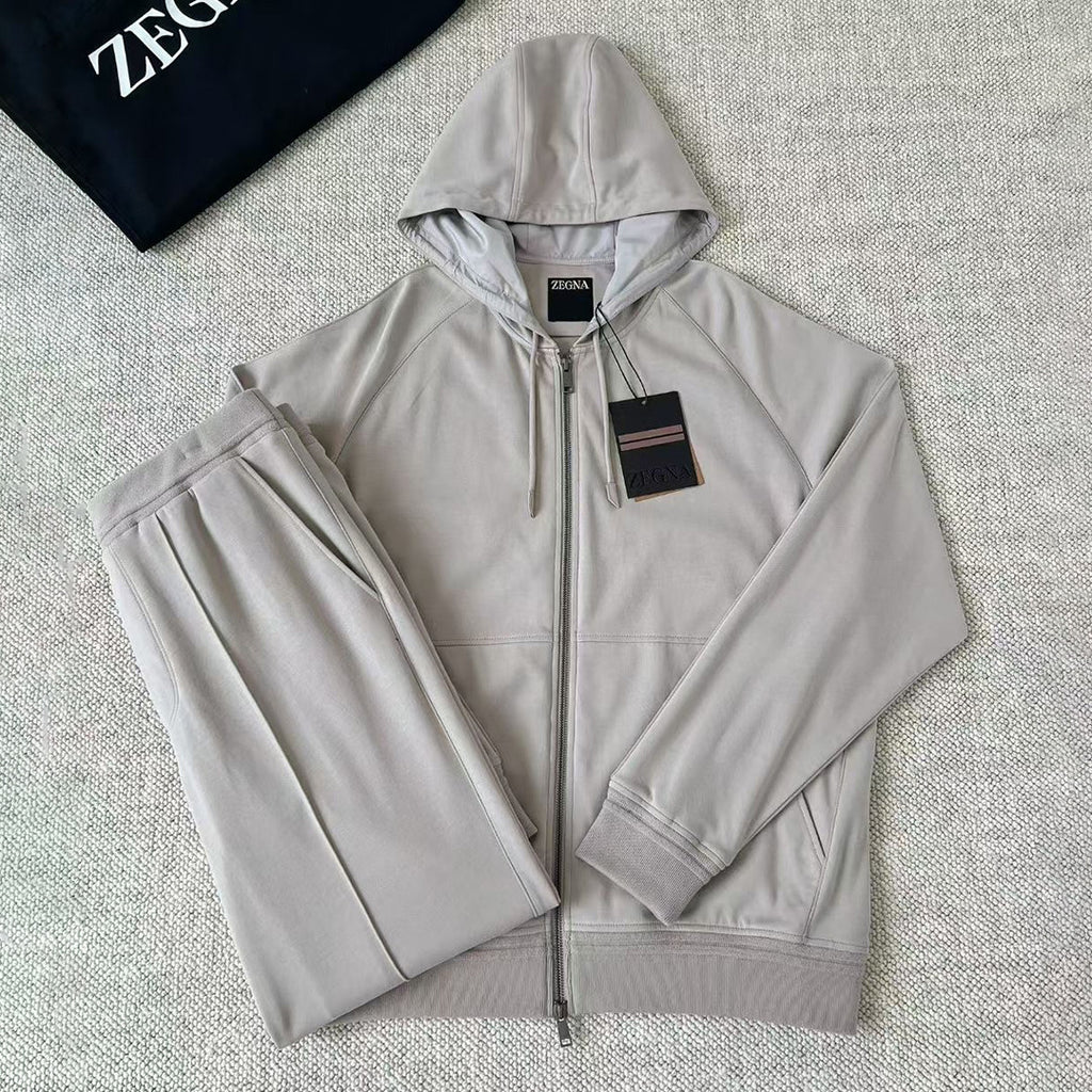Ermenegildo Zegna Men's Spring/Fall Zipper Drawstring Hoodie Sweatshirt & Solid-Color Casual Pants Suit Set Ngvp #2352