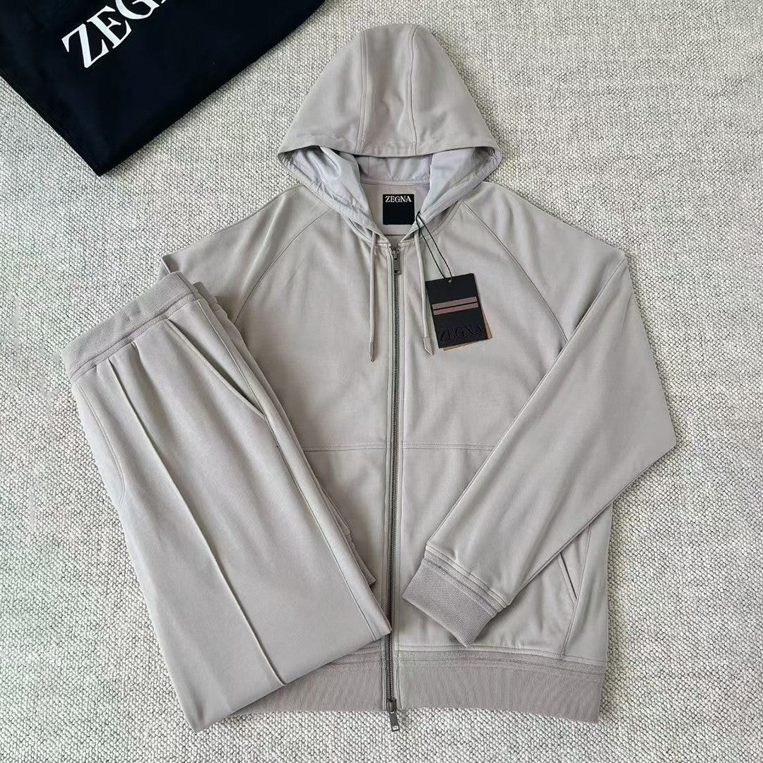 Ermenegildo Zegna Men's Spring/Fall Zipper Drawstring Hoodie Sweatshirt & Solid-Color Casual Pants Suit Set Ngvp #2352