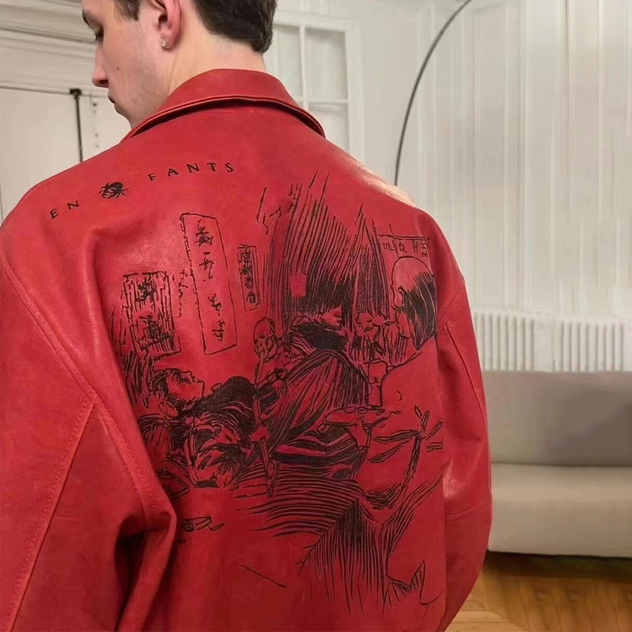 Enfants Riches Deprimes Men's Fall And Winter Black Fashion Trend High Street Goatskin Embroidery Lapel Zipper Leather Jacket Ngvp #7349
