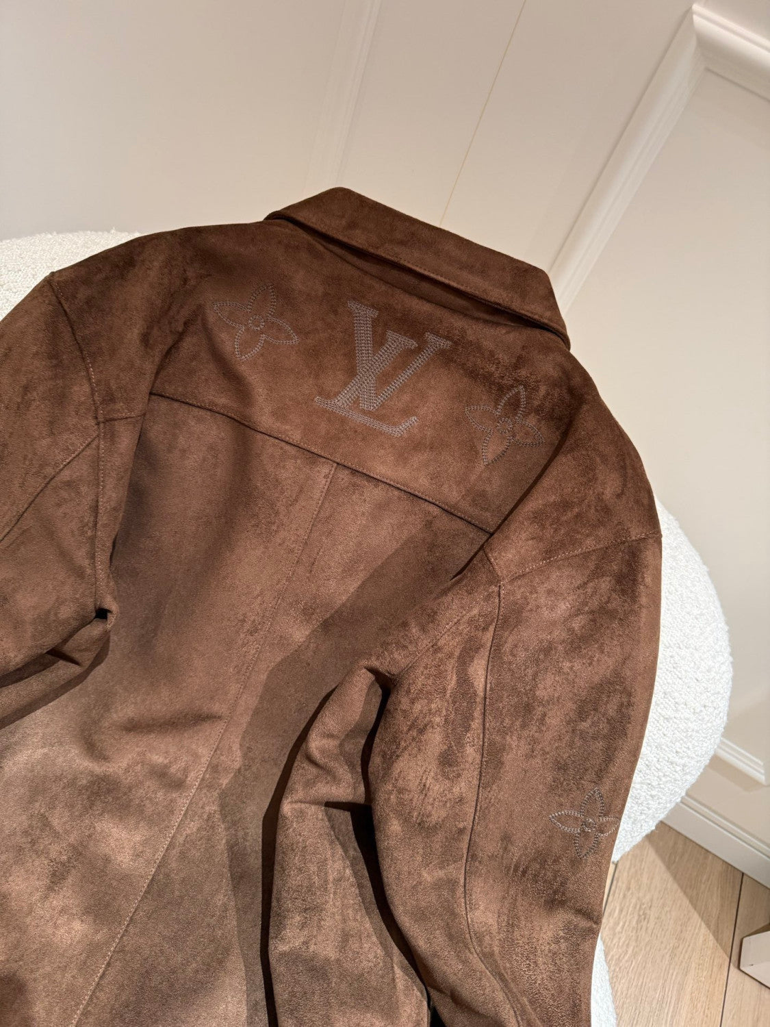 LOUIS VUITTON Monogram Embroidered Suede Overshirt #376523