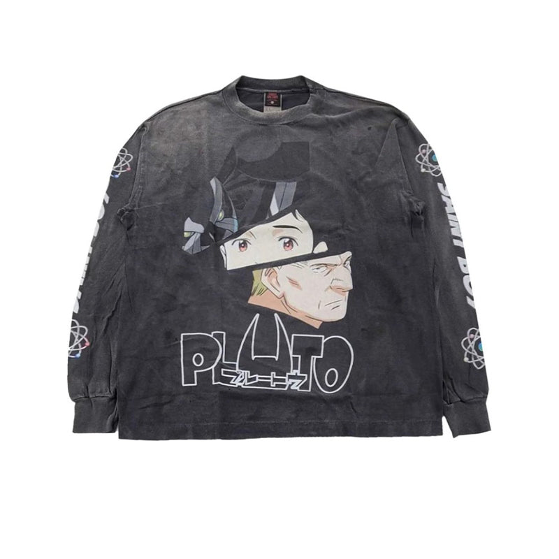 Saint Michael Men's Spring. Autumn And Winter High Street Letter Printed Round Neck Cotton Loose Pullover Long Sleeve Black Sweatshirt Ngvp #9471