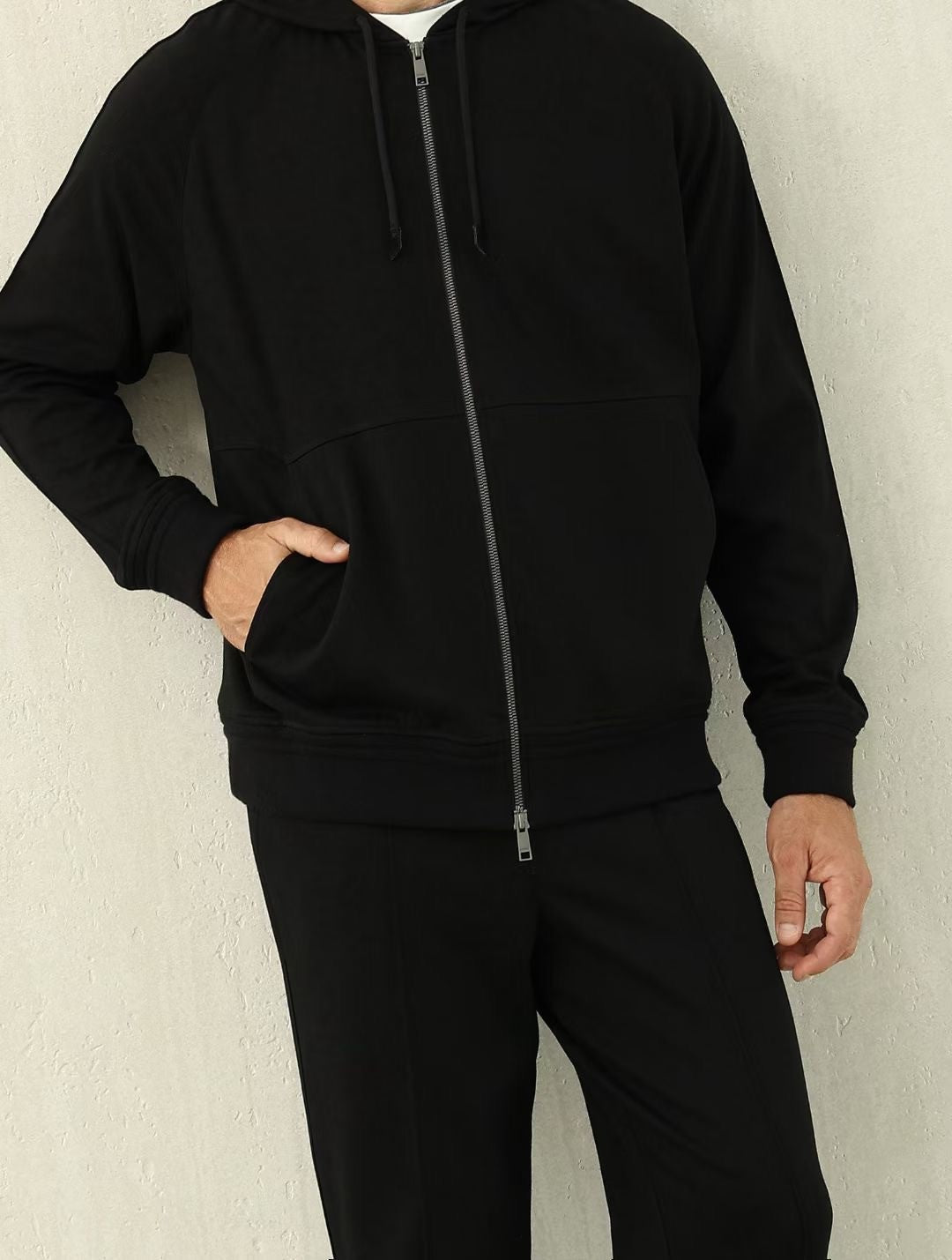 Ermenegildo Zegna Men's Spring/Fall Zipper Drawstring Hoodie Sweatshirt & Solid-Color Casual Pants Suit Set Ngvp #2352