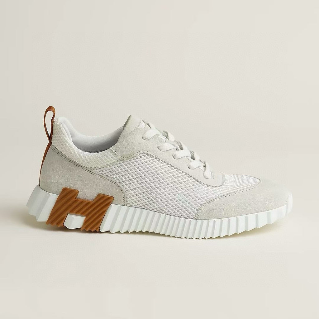 Hermes Bouncing Sneakers Men's Solid Color Leather and Suede Mesh Low-Top Lace-Up Shoes #81413