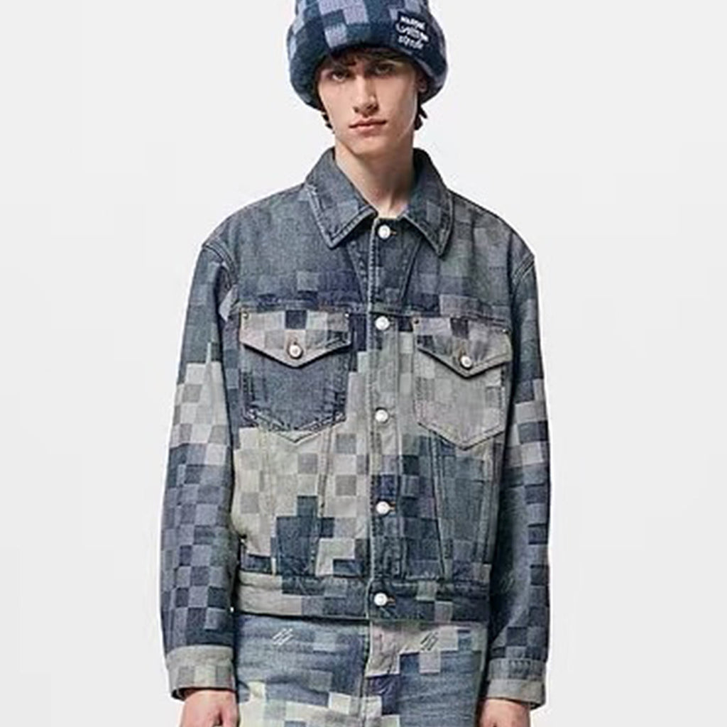 Louis Vuitton Men's Spring And Fall Blue Gradient Plaid Lapel Single-breasted Loose Long-sleeved Denim Jacket Ngvp #7746