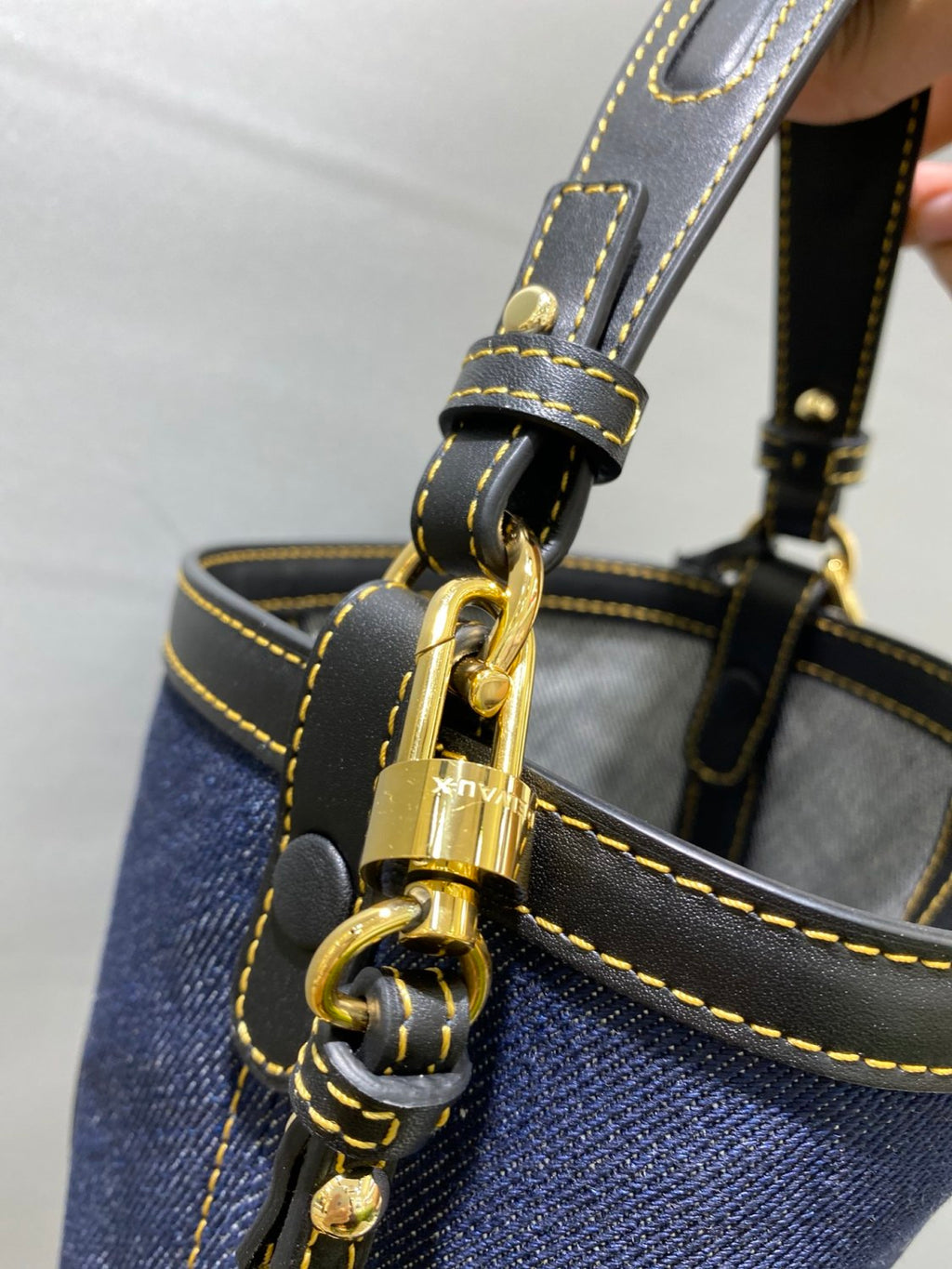 Delvaux Pin Bucket Women's Outer Stitching Solid Color Denim Patchwork Leather Tote Shoulder Bag Bags #76453