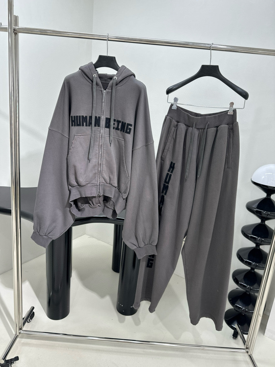 Balenciaga Men's HUMAN BEING SHIFTED Zipper Hoodie Vintage Washed Sweatshirt Jacket Casual Solid Color Pants Straight Sweatpants Suit Set Ngvp #1549