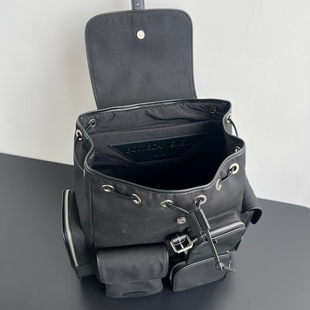 Bottega Veneta Crossroad Multi-Pocket Nylon Backpack Woven Leather Adjustable Straps #333014