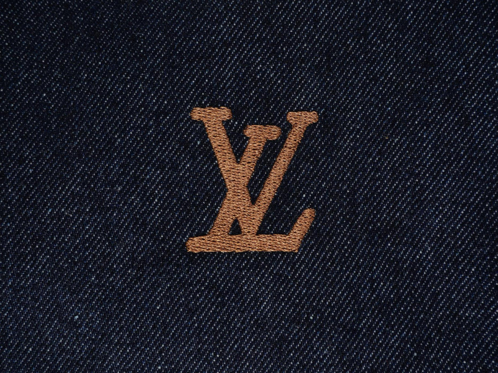 Louis Vuitton Men's Spring And Fall Dark Blue Monogrammed Embroidered Single-breasted Button Lapel Loose Casual Denim Long-sleeved Jacket Flared Jeans Pants Set Suit #73275