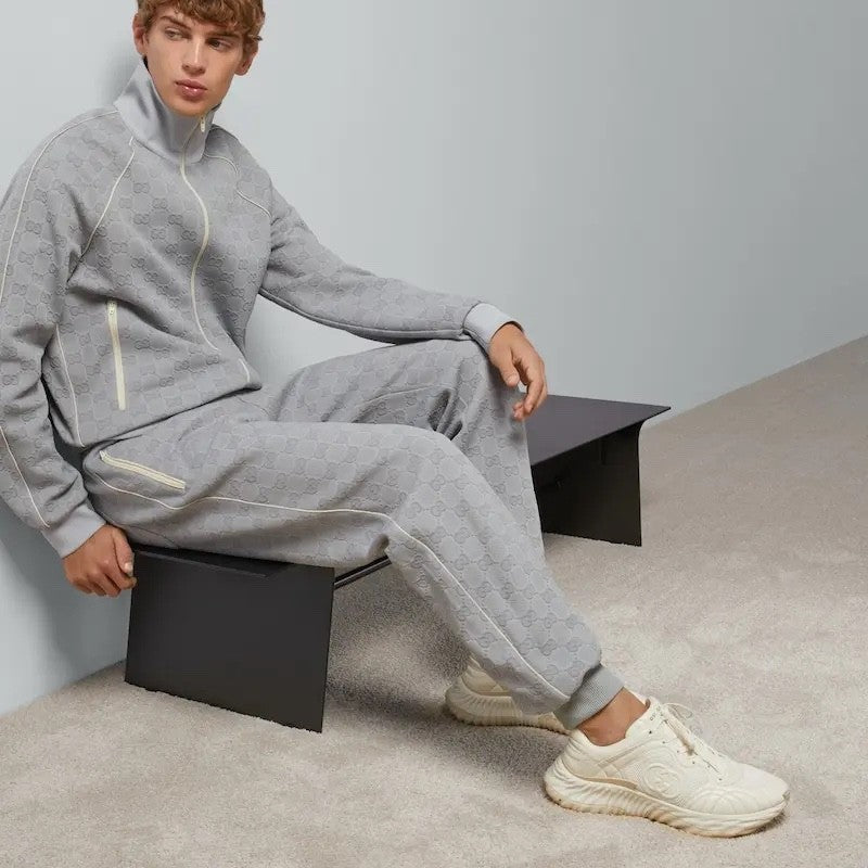 Gucci Men's Spring and Autumn Letter Printed Zipper Long Sleeve Jacket Lace-Up Knit Sweatpants Pants Set Suit #72537