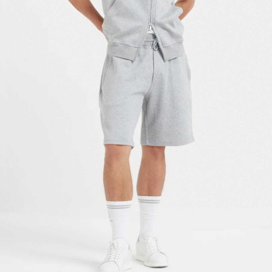 Brunello Cucinelli Men's Spring And Autumn Solid Color Zipper Drawstring Cotton Hooded Vest Casual Tie Shorts Ngvp #9218