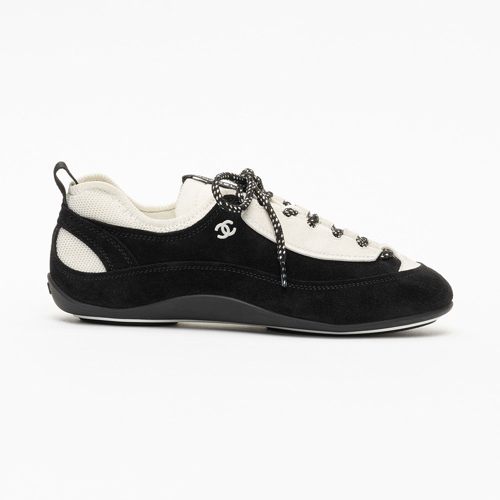 CHANEL Sneakers Velvet Calfskin Mixed Fibers Black White #386496