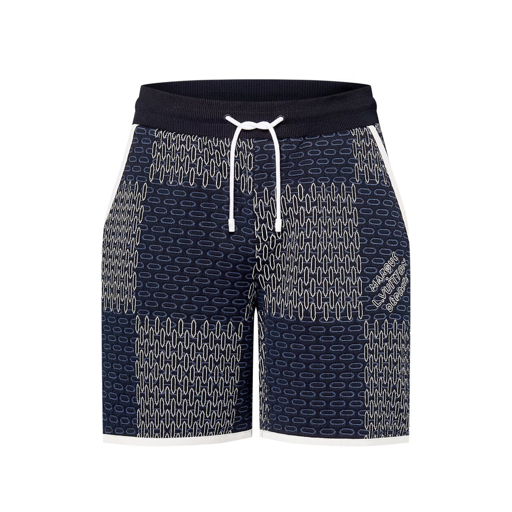 Louis Vuitton Men's Spring And Summer Letter Jacquard Knit Single Breasted Short Sleeved Shirt Drawstring Casual Shorts Suit Set #73114