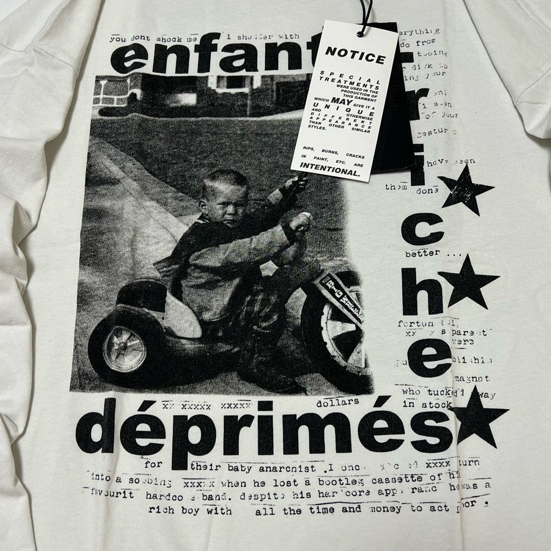 Enfants Riches Deprimes Men's Summer Ribbed Knit Washed Loose Pattern Printed Long Sleeve T-Shirt Pullover Ngvp #73357