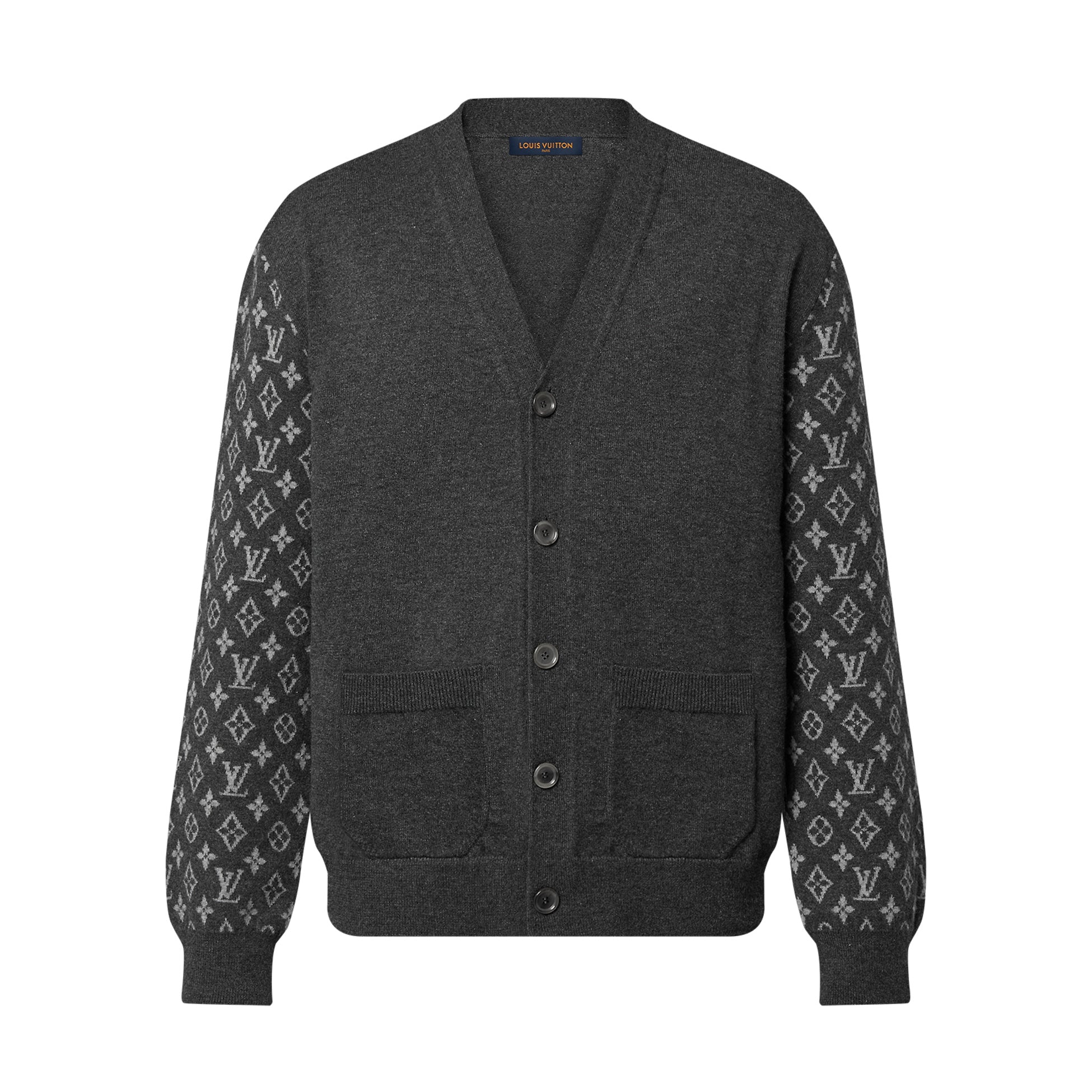 Louis Vuitton Men's Summer Dark Gray Monogram Mix Cashmere Cardigan Men's Knitted Shirt #97122