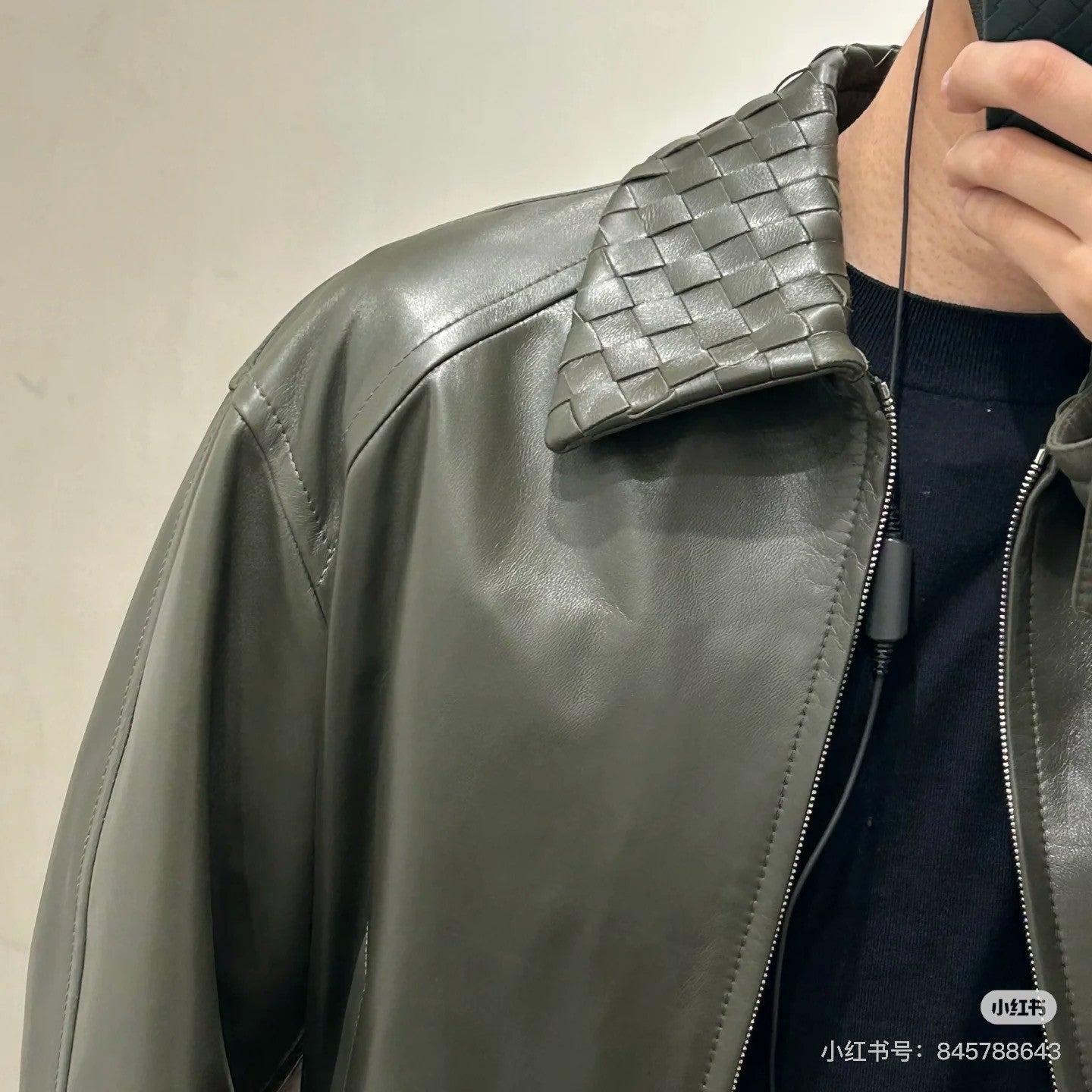 Bottega Veneta Men's Spring And Autumn Woven Lapel Zipper Solid Color Leather Long Sleeve Jacket Ngvp #1412
