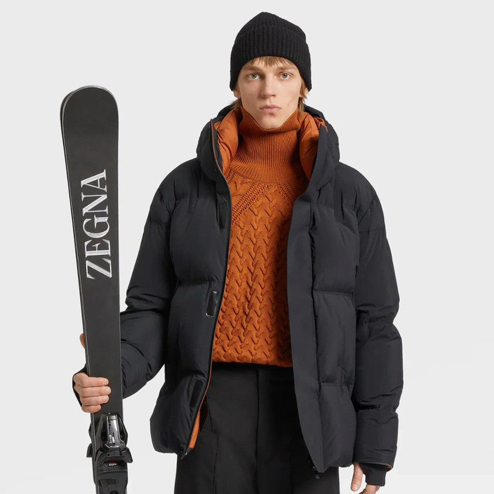 Ermenegildo Zegna Men's Winter Solid Colour Casual Zip Hooded Long Sleeve Fashion Loose Puffer Down Jacket Coat Ngvp #7441