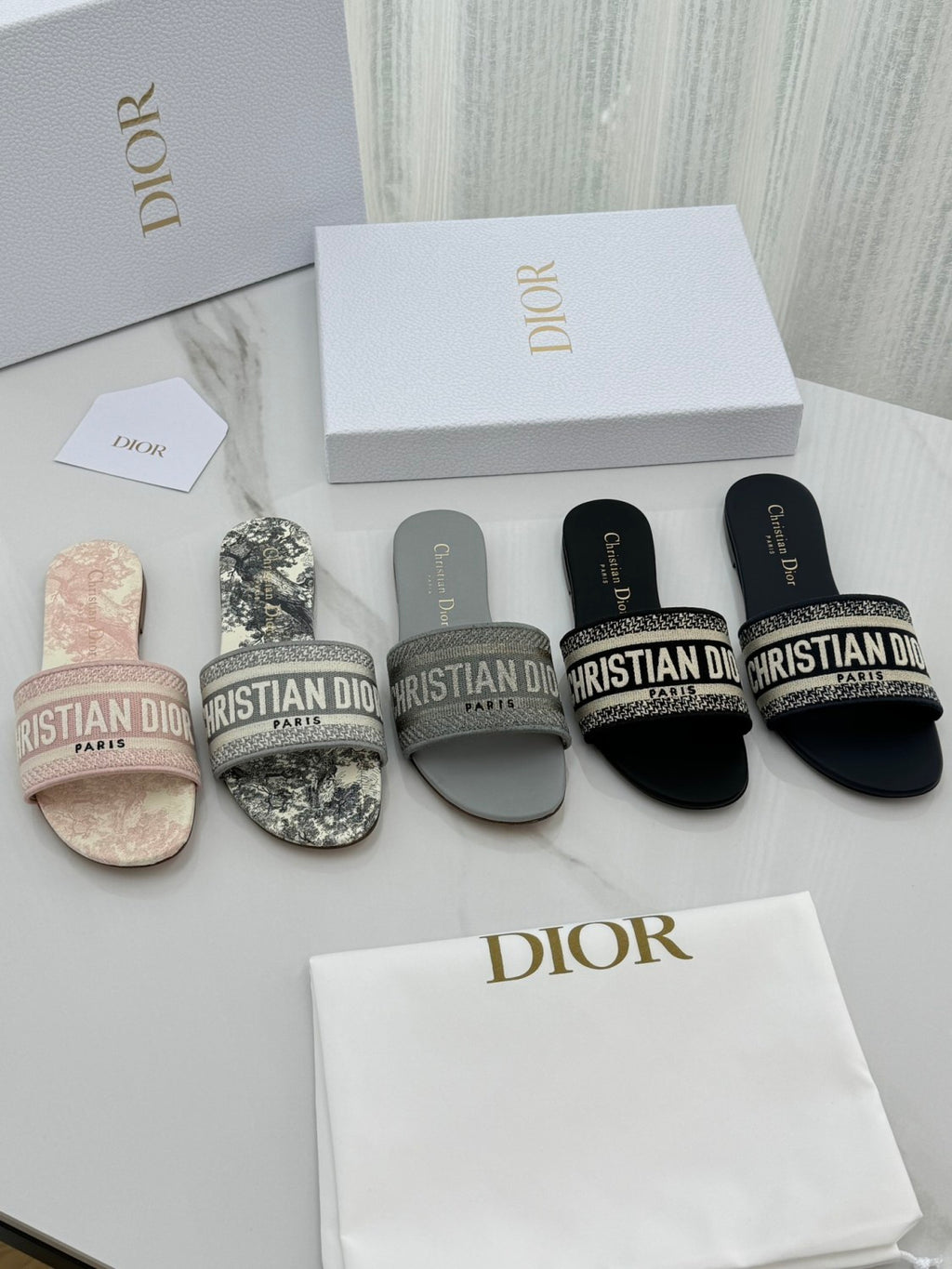 Dior Dway Women's Spring/Summer Fashion Round Toe Cotton Embroidered Slip On Slippers Shoes #78272