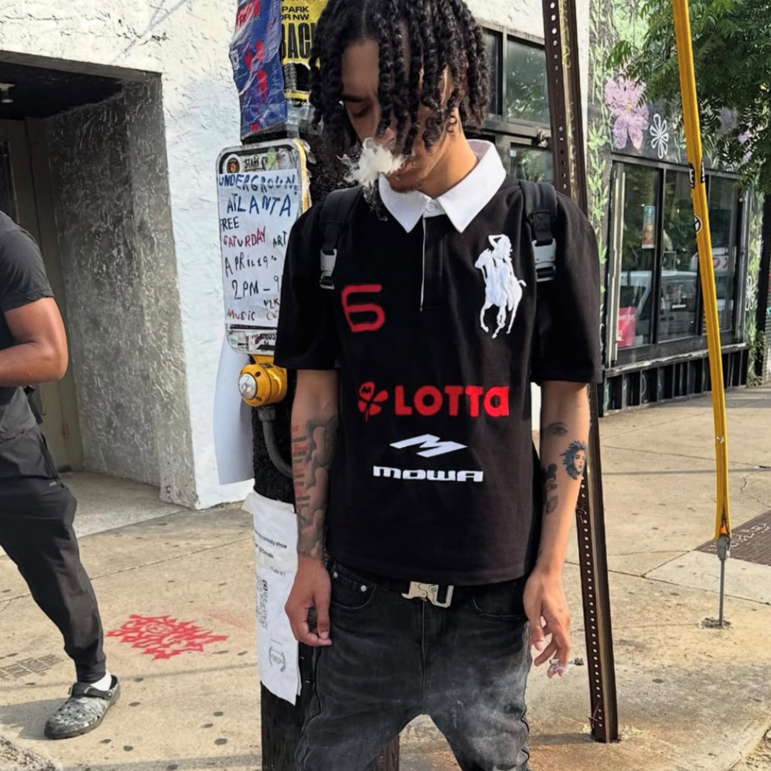Mowalola Men's Spring Summer Opium Yvl Style Blue Black Angel War Horse Embroidery Slim Fit Polo Shirt Short Sleeve T-shirt Ngvp #81384