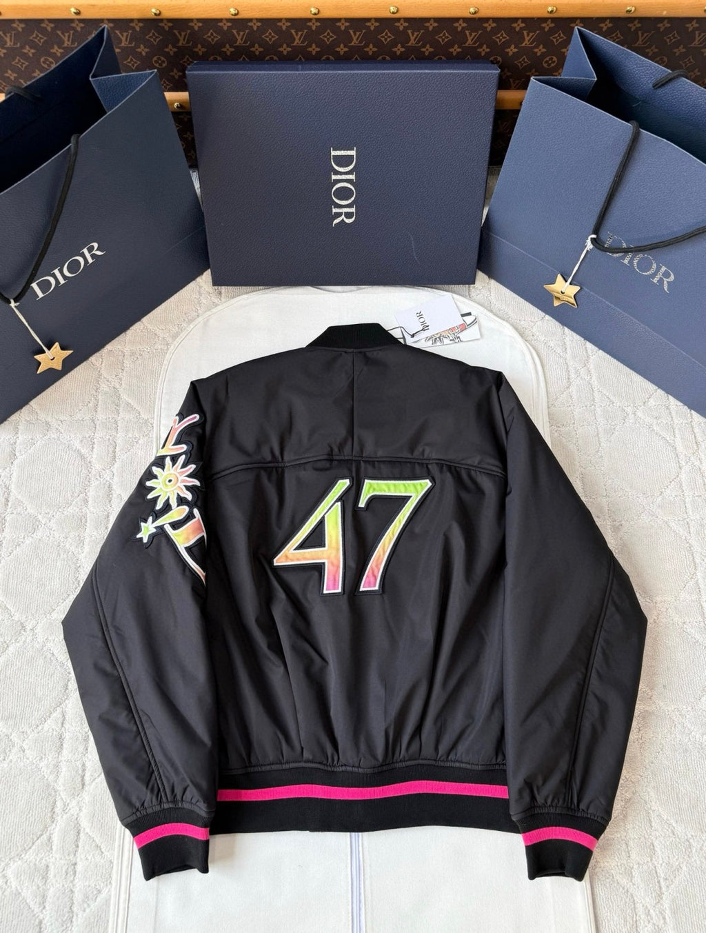 Dior And Lewis Hamilton Men's Spring/Autumn Fashion Casual Ribbed Collar Two Way Zipper Side Pocket Long Sleeve Pilot Baseball Jacket Short Jacket #78334