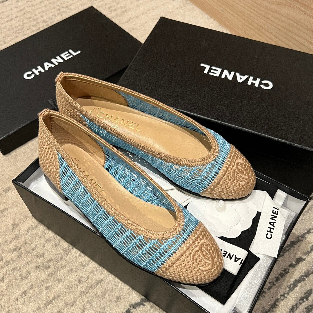 Chanel Women's Summer Colour-Block Knitted Casual Ballet Flats Shoes #76994