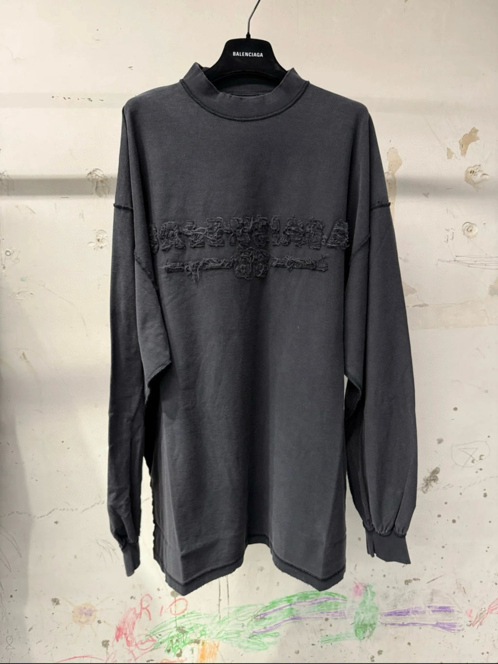 Balenciaga Men's Summer Applique Embroidery Letter Print Round Neck Solid Color Long Sleeve T-Shirt #75234