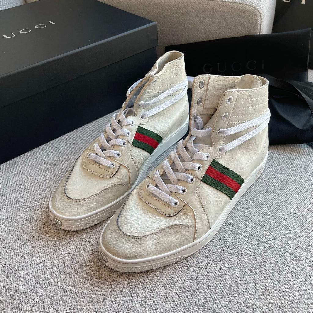 Gucci Men's Stretch High-top Sneaker in White Leather #337175