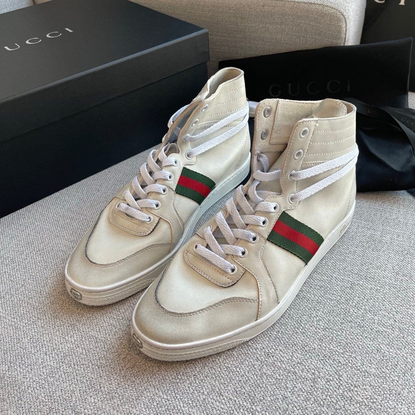 Gucci Men's Stretch High-top Sneaker in White Leather #337175