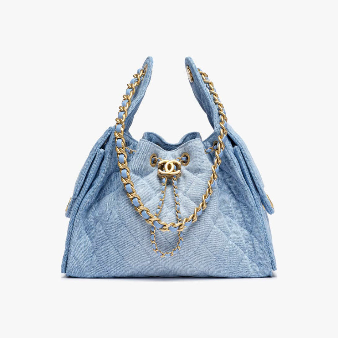 Chanel Women's Classic Double C Logo Solid Color Cowhide & Leather Tote Shoulder Bag Bags Metallic-colored Leather Tends To Fade Easily #77572