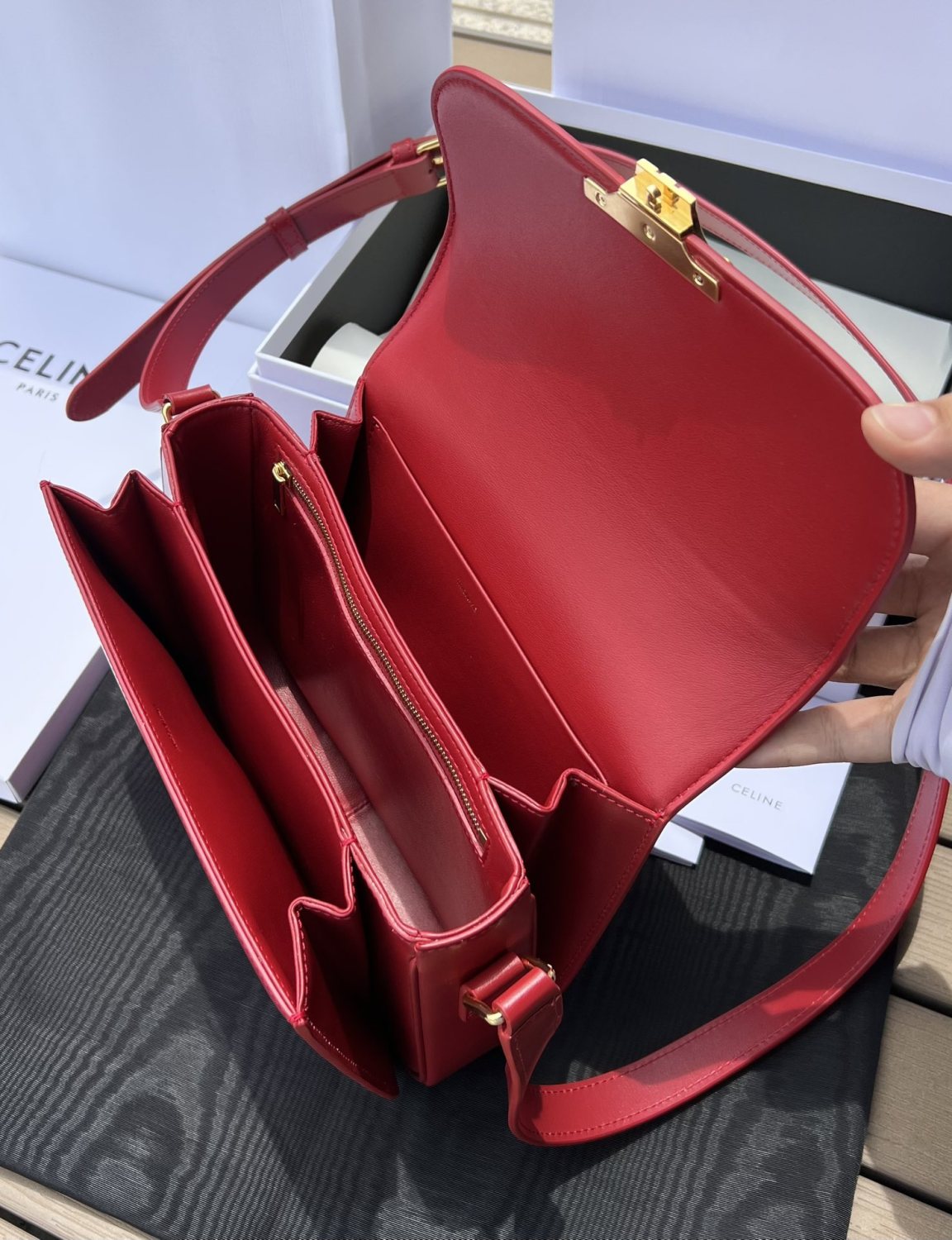 Celine Teen Triomphe Polished Cowhide Tote Women's Temperament Luxury Red Temperament Crossbody Logo Tote Handbag Bags #71967