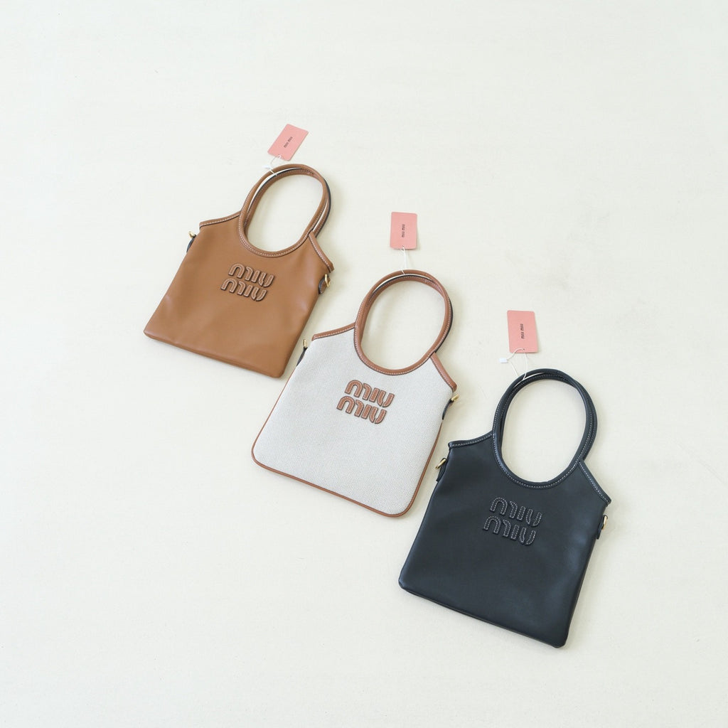 MiuMiu IVY Women's Solid Colour Embroidered Letter Print Canvas and Leather Handbag Tote Bag Bags #76817