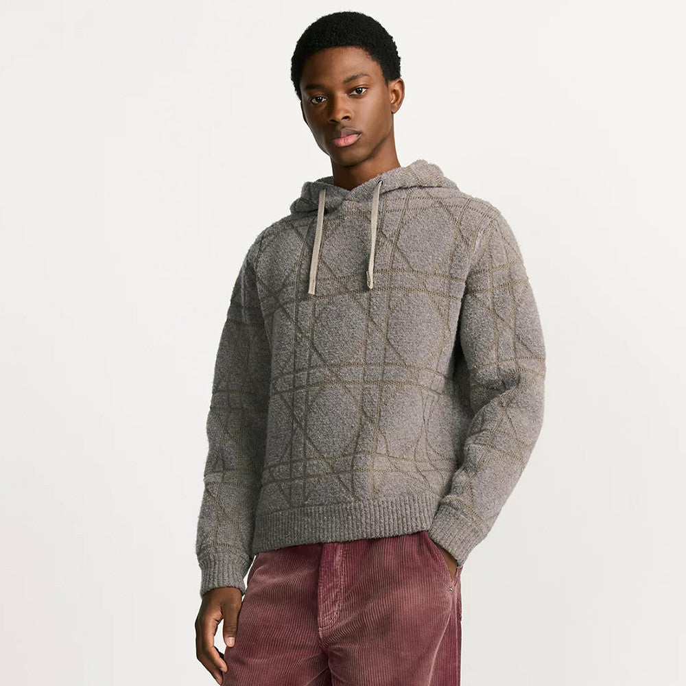 DIOR Cannage Hooded Sweatshirt Beige Cotton and Wool Blend Knit#336735