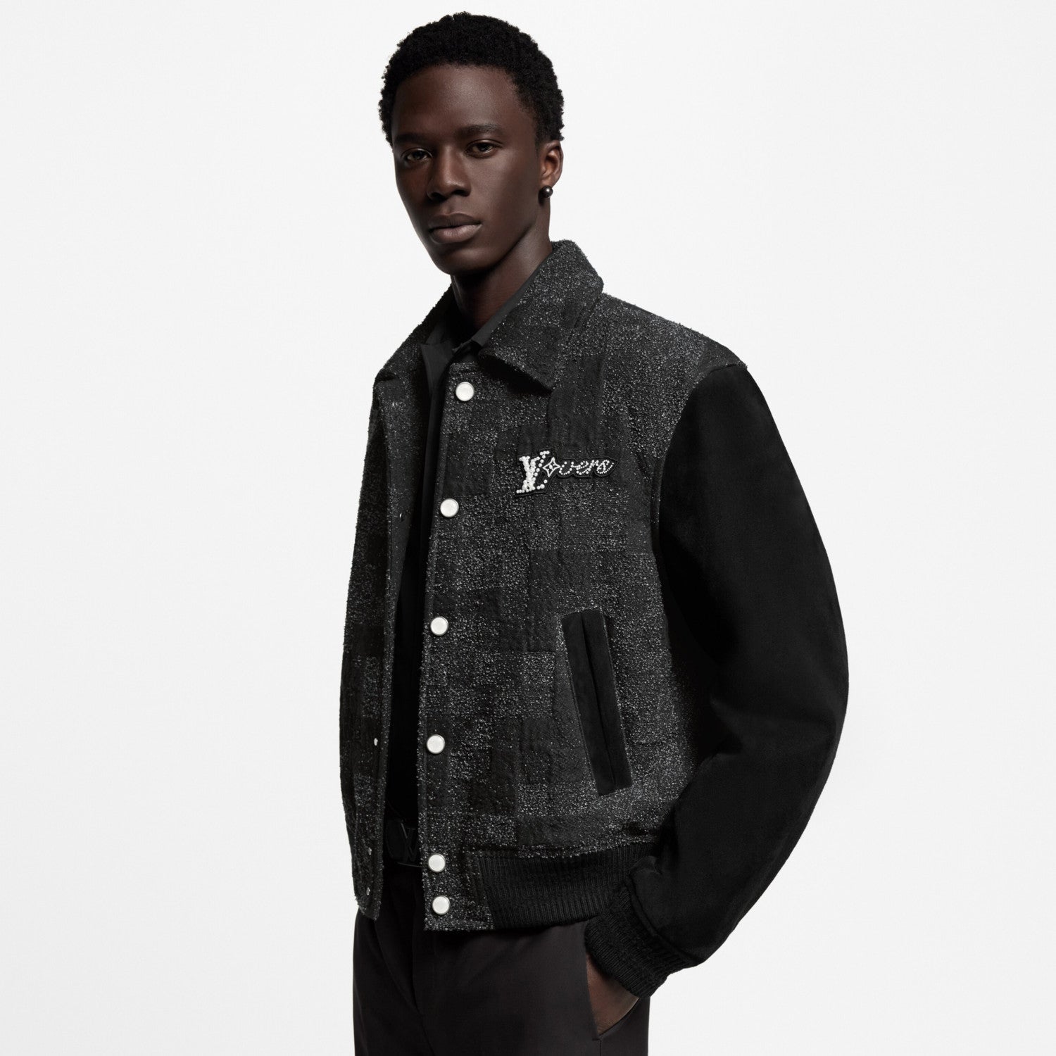 Louis Vuitton Men's Fall/Winter Fashion Casual Lapel Single Breasted Handcrafted Pearl Leather Plaid Jacket #79324