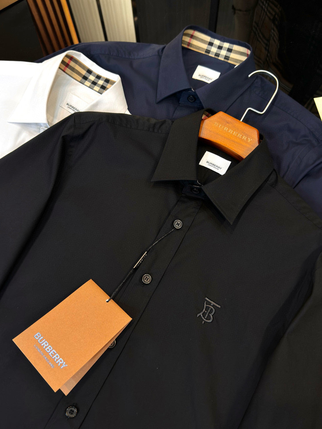 Burberry Men's Spring Summer Slim Fit Tailored Embroidered Logo Check Long Sleeve Shirt #99373