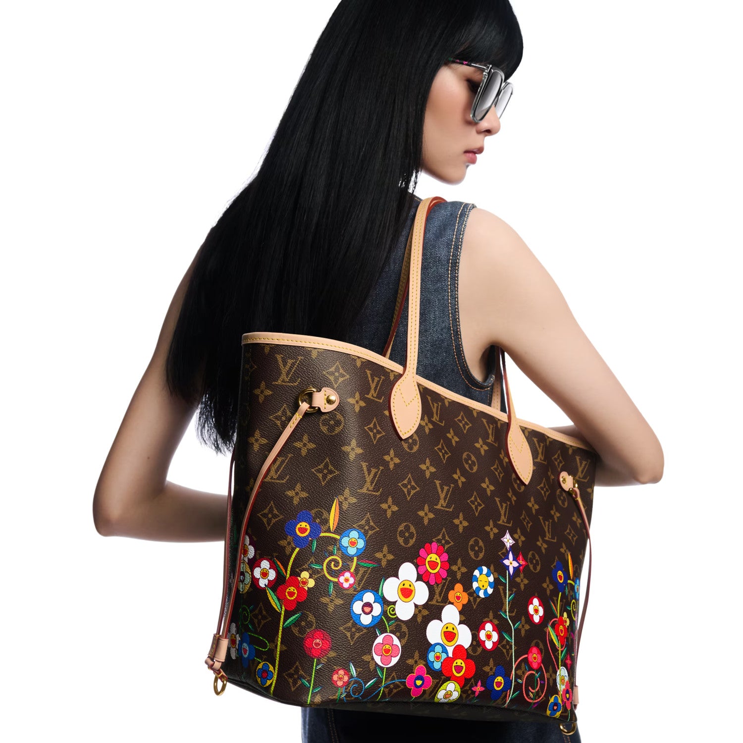 Louis Vuitton LV x TM Neverfull MM Women's Logo Printed Leather Tote Shopping Bag Shoulder Bags M13271 #76323