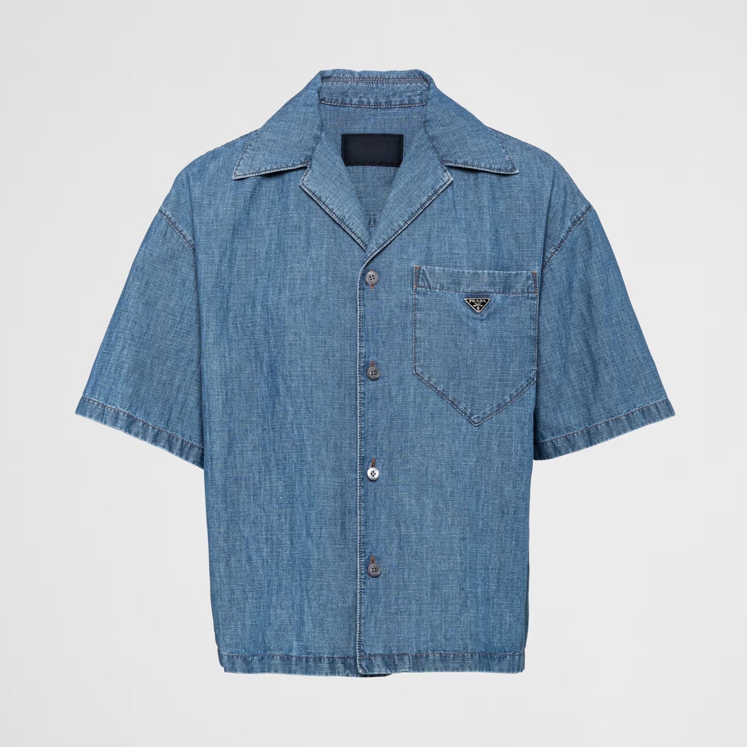 Prada Men's Summer Blue Lapel Single Breasted Short Sleeve Denim Shirt Jacket Shorts Set Suit #98554