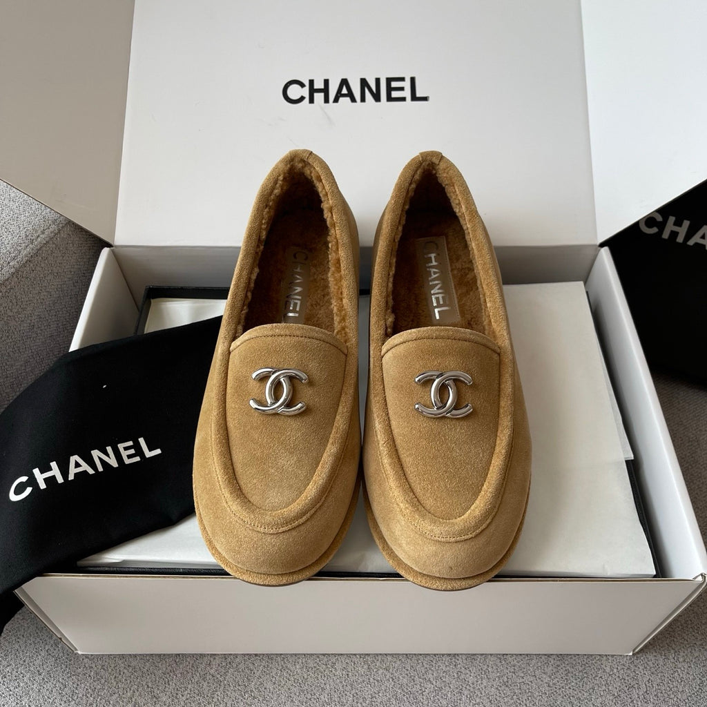 Chanel Women's Fall/Winter Logo Suede Solid-Color Round-Toe Low-Top Loafers Casual Flats Shoes #81589