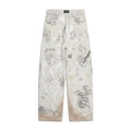 Balenciaga Men's Spring And Autumn Graffiti Retro Old Workwear Pants White Baggy Jeans High Street Fashion Straight Casual Pants Ngvp #1184