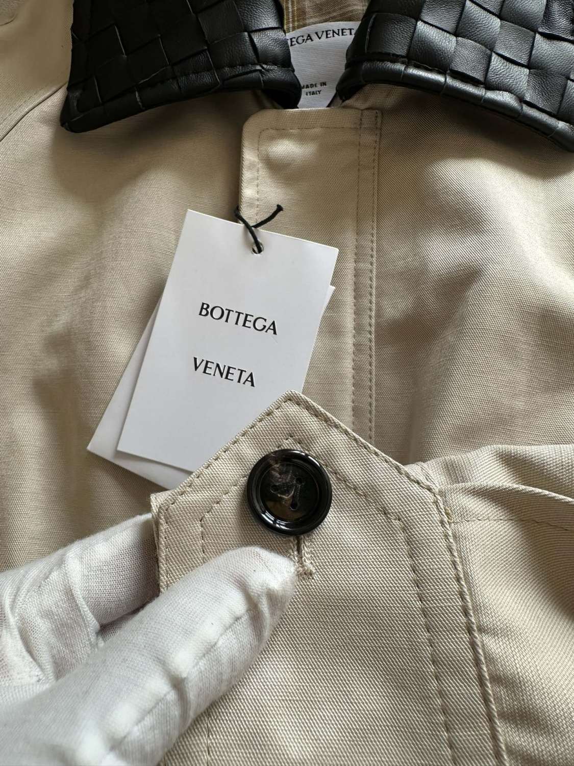 Bottega Veneta Men's Spring/Autumn Contrasting Collar Zipper Long Sleeve Leather Jacket #77115