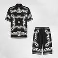 Dolce&Gabbana Men's Summer Bandanna Printed Silk Short Sleeve Shirt Casual Solid Color Elastic Waist Tie Shorts Suit Set #81277
