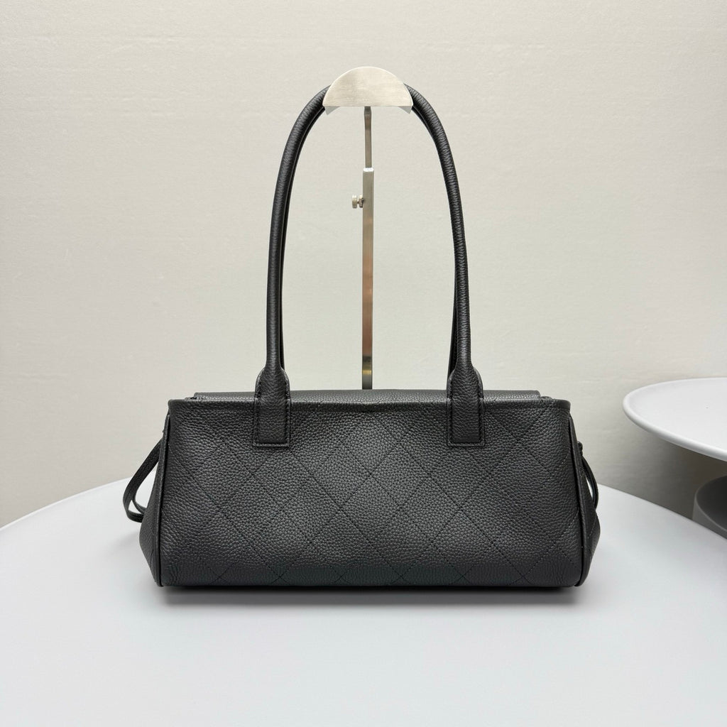 Chanel Small Shopping Bag Grained Calfskin Gold-tone Metal Black #380058