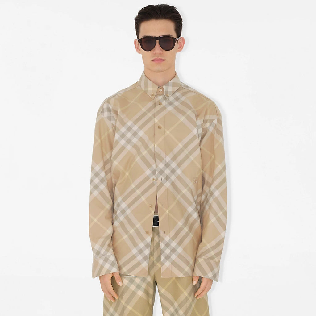 Burberry Men's and Women's Spring/Autumn Check Print Flip Lapel Single Breasted Long Sleeve Shirt #99158