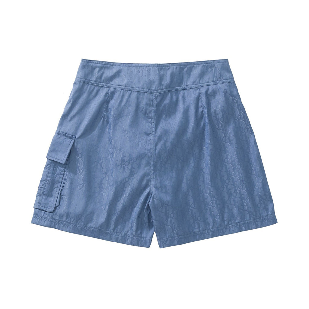 Dior Men's Summer Solid Color Logo Monogram Full Print Drawstring Tie Polyester Shorts Pants #72363