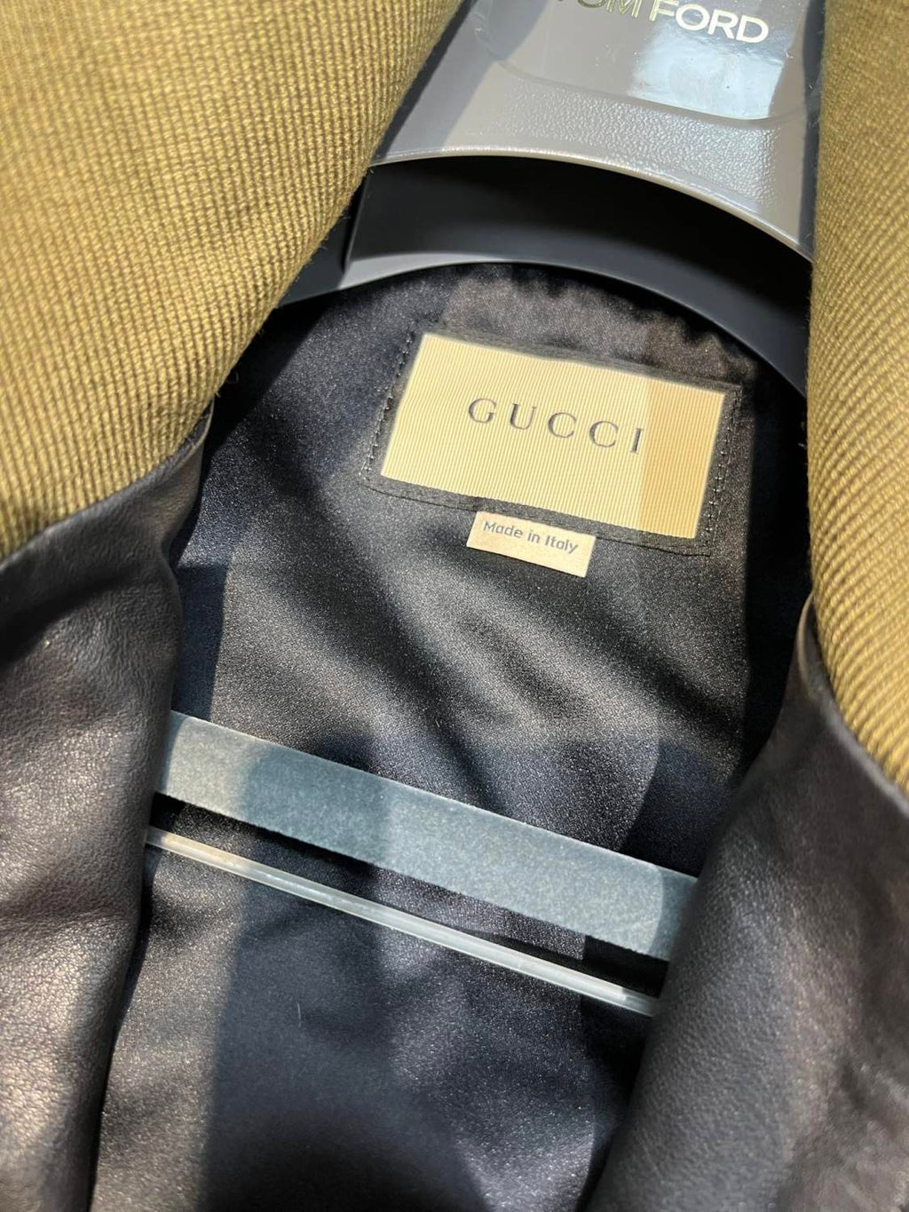Gucci Men's Spring And Autumn Striped Standing Collar Solid Color Long Sleeve Leather Jacket Coat #99961