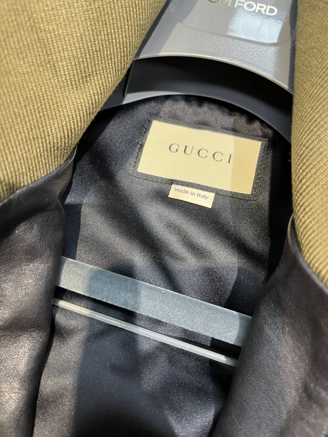 Gucci Men's Spring And Autumn Striped Standing Collar Solid Color Long Sleeve Leather Jacket Coat #99961