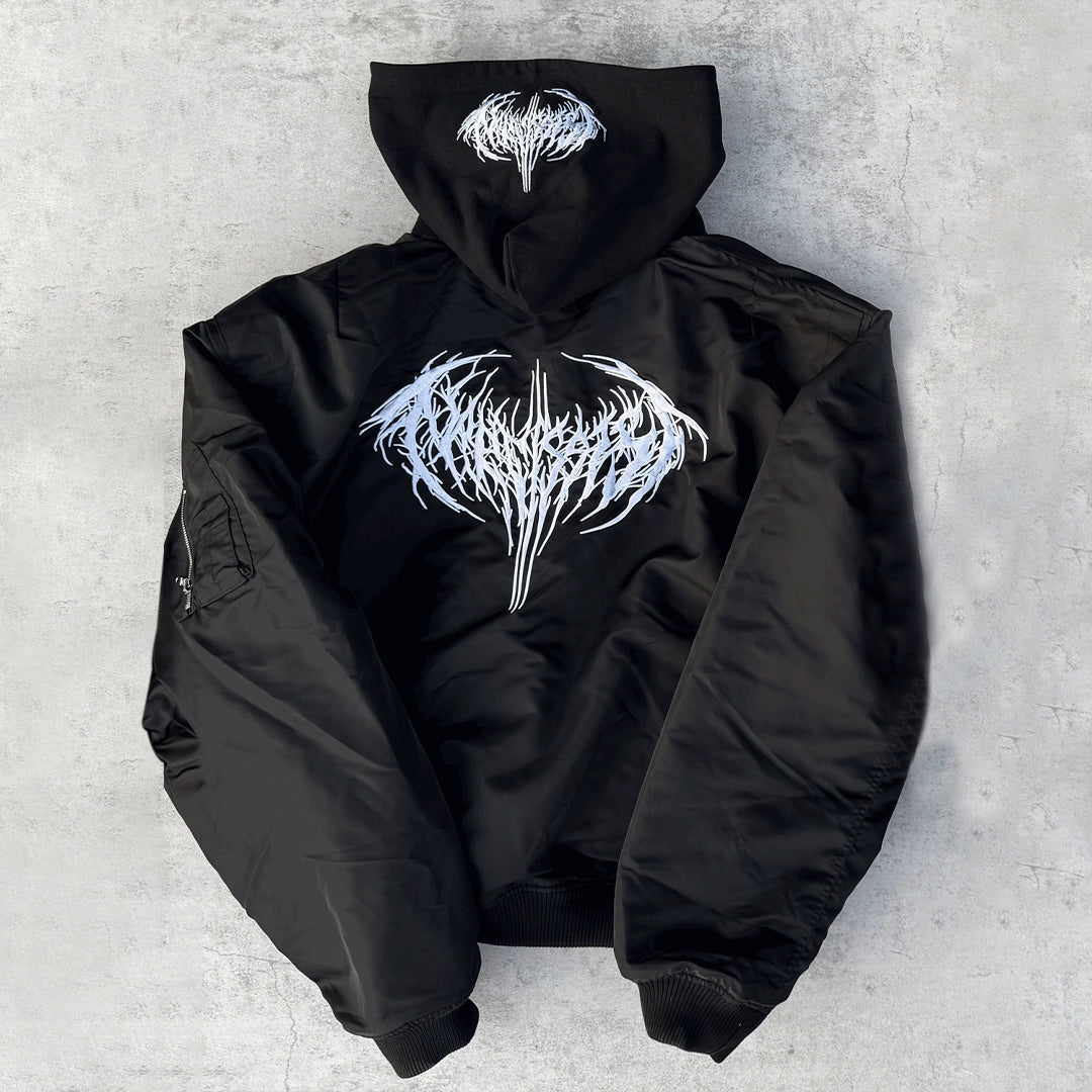 GRAILZ Playboi Carti Narcissist Cropped Bomber Jacket Men's Autumn And Winter Embroidered Logo Zipper Long Sleeve Solid Color Hooded Jacket Coat #71839