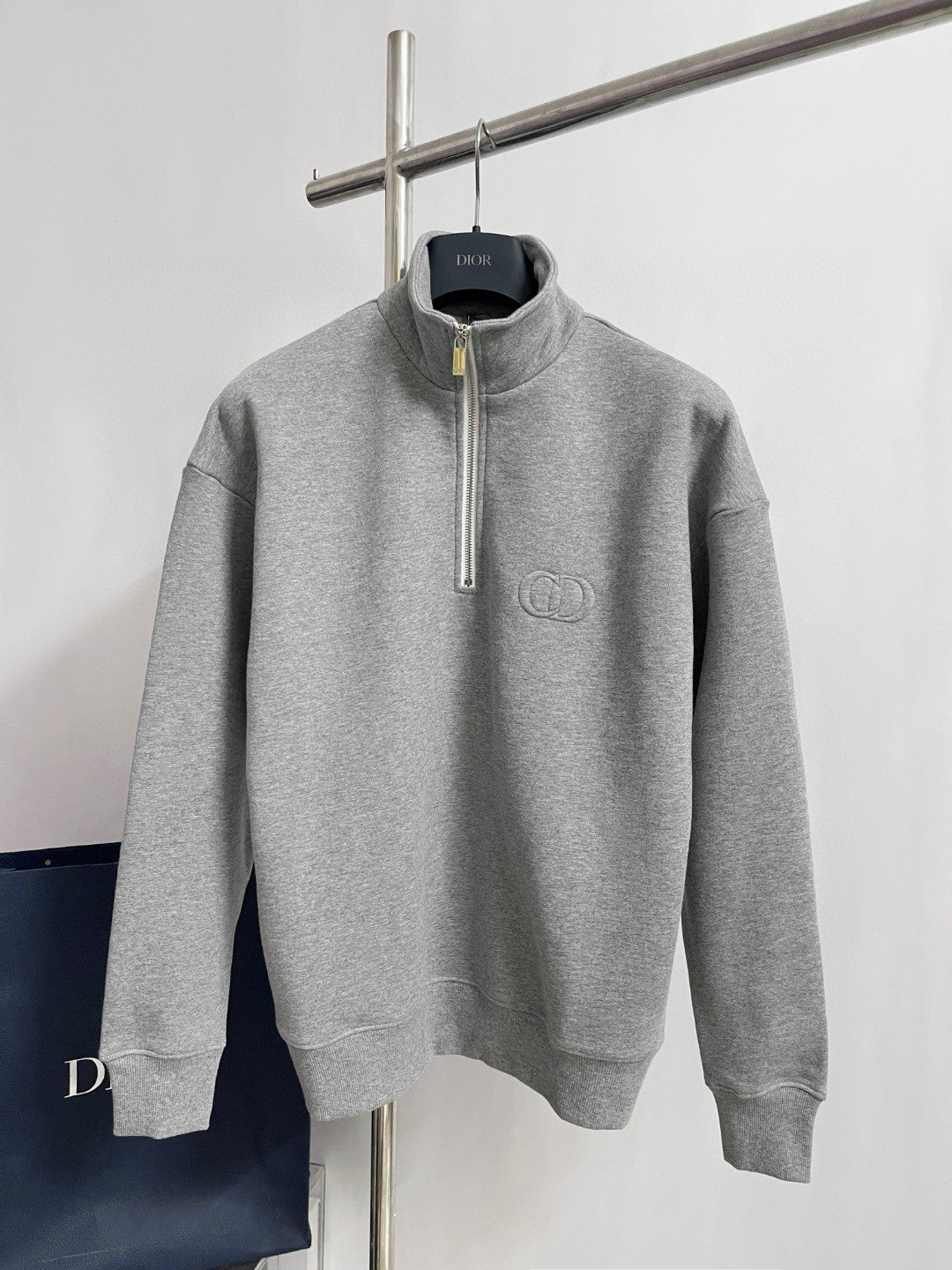 Dior Men's Spring/Autumn Solid Color Cotton Qilong Embroidered Logo Half-Zip Long-Sleeved Sweatshirt and Casual Sports Pants Set Suit #77946