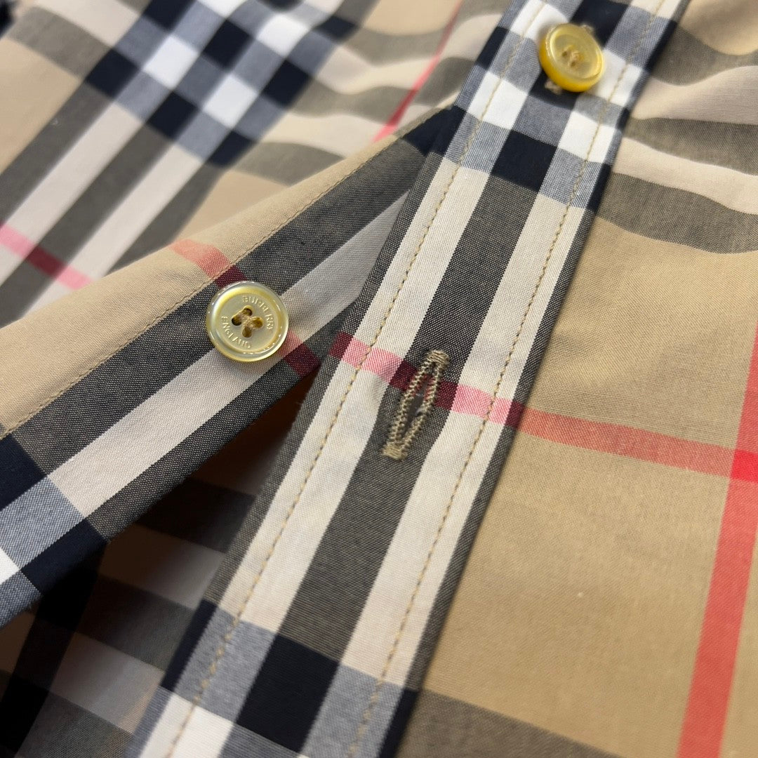 Burberry Men's Summer Checkered Print Single-Breasted Collar Short-Sleeved Shirt #77686