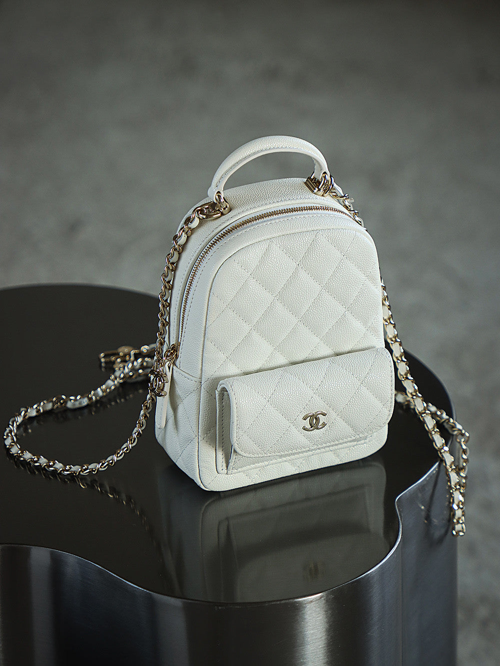 Chanel Women's Solid Color Chain Shoulder Strap Grained Cowhide Mini Backpack Bag Bags #77138